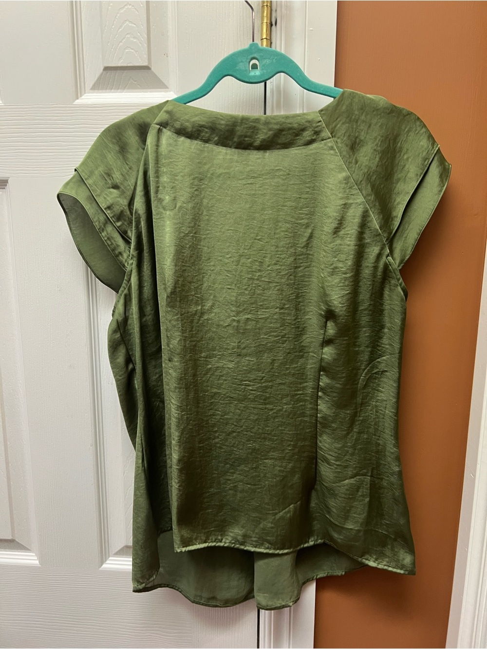 Dress Barn Olive Green Pleated Scoop Neck Blouse - Picture 2 of 4